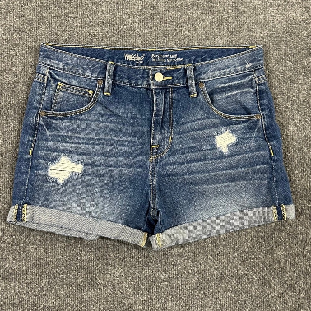 Mossimo Denim Shorts Womens Size 4/27 Blue Boyfriend Distressed Cuffed Cotton